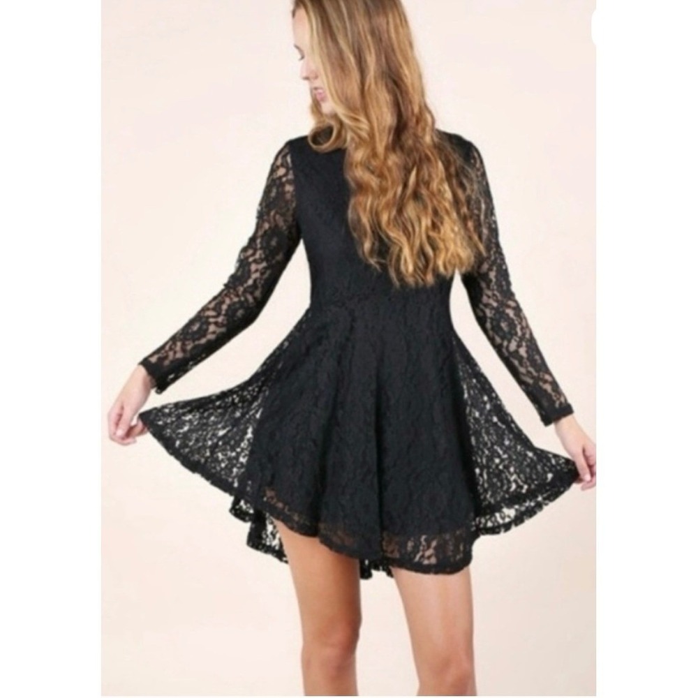 Altar'd State‎ Black Lace Long Sleeve Party Formal Cocktail Dress Sz Small